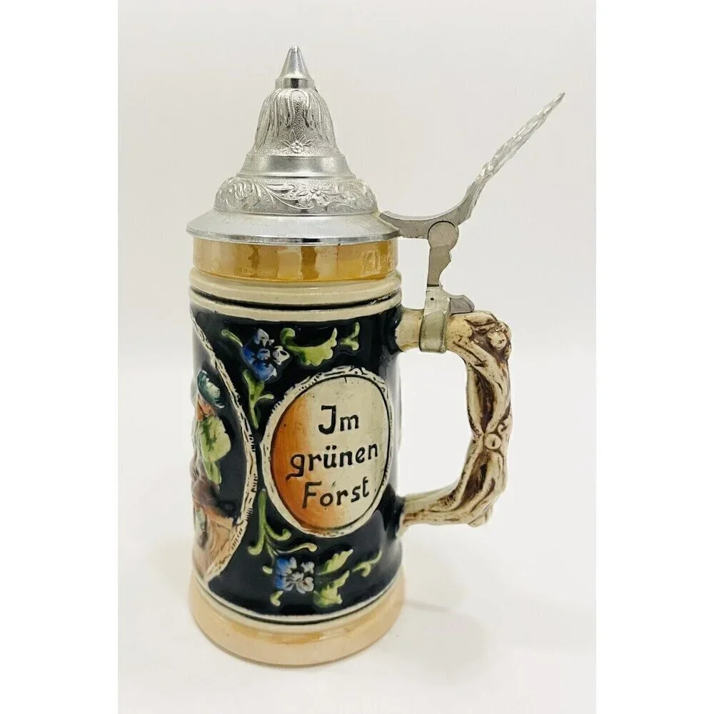 Thewalt Beer Stein Deer Hunter Pewter Lid West Germany Ich Jag Den Hirsch 7”